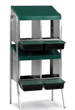 Poultry- Nesting Box Metal Rollaway 4Hole DOUBLE Row on Legs Farm