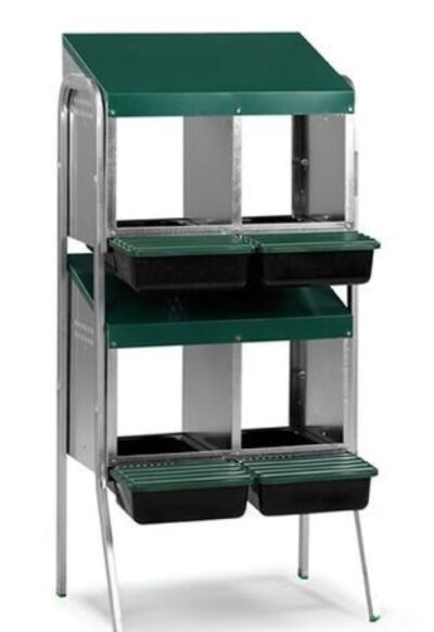 Poultry- Nesting Box Metal Rollaway 4Hole DOUBLE Row on Legs Farm