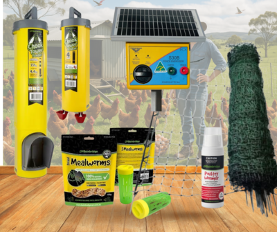 Portable Chicken Tractor Essentials Kit - Electric Fence, Feeder, Drinker, Worming and Treat Pack